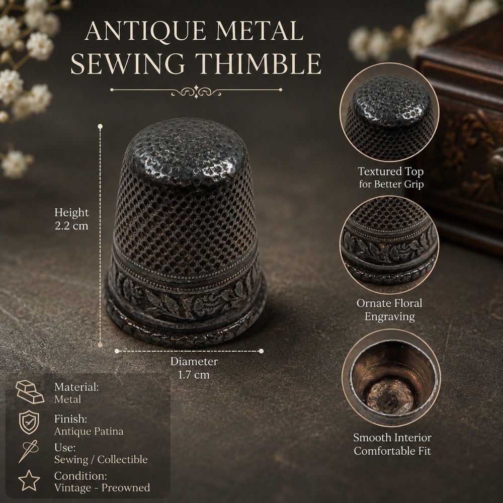Vintage Ornate Floral Rose Embossed Metal Thimble Collectible Sewing Notion